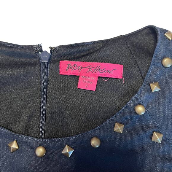 Betsey Johnson Navy Blue Cap Sleeve Gold Studded Detail Shift Dress Women Sz 2 - Picture 7 of 10